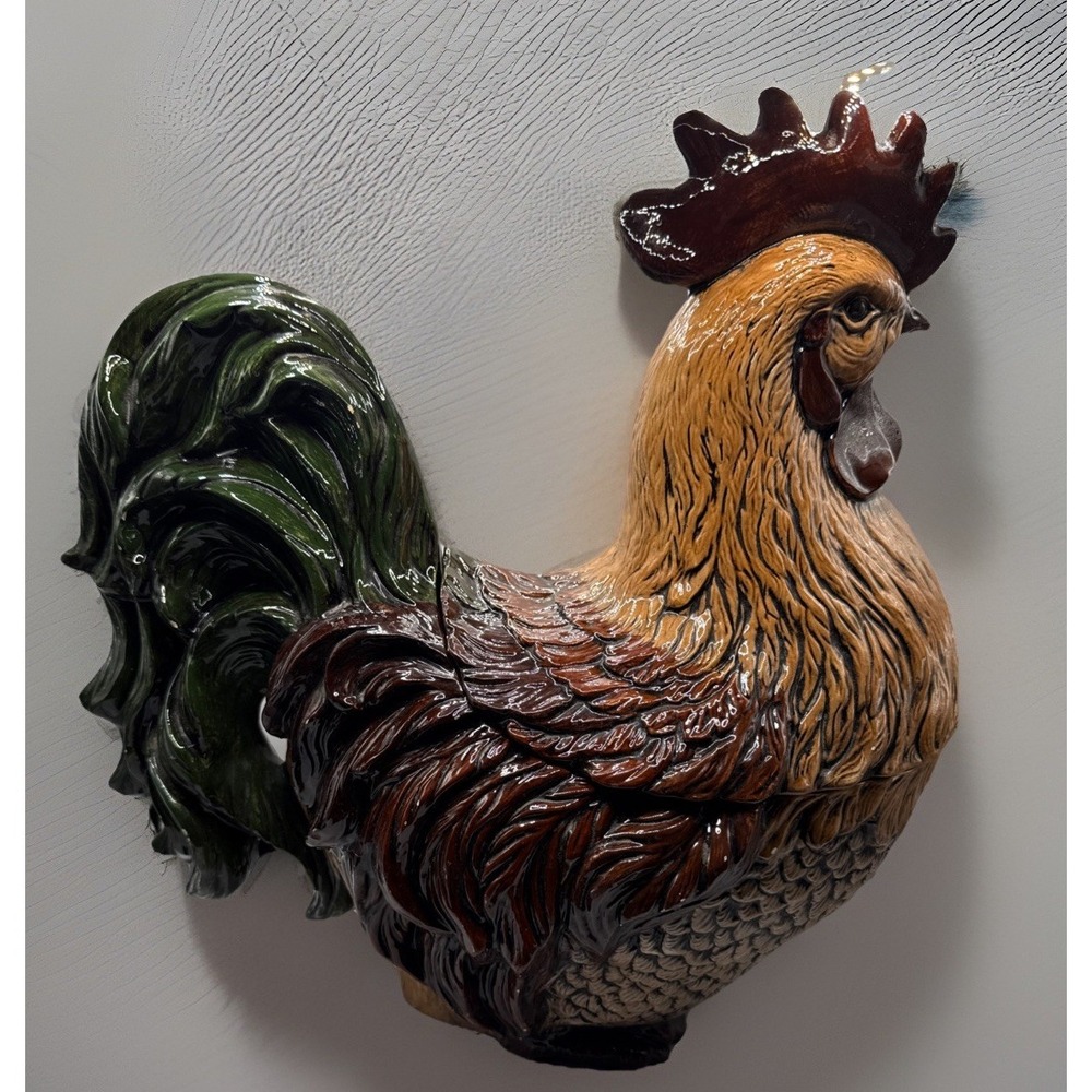 Vintage XLarge Rustic Colorful Porcelain Rooster Hand-painted Figurine 15" T - Picture 3 of 16